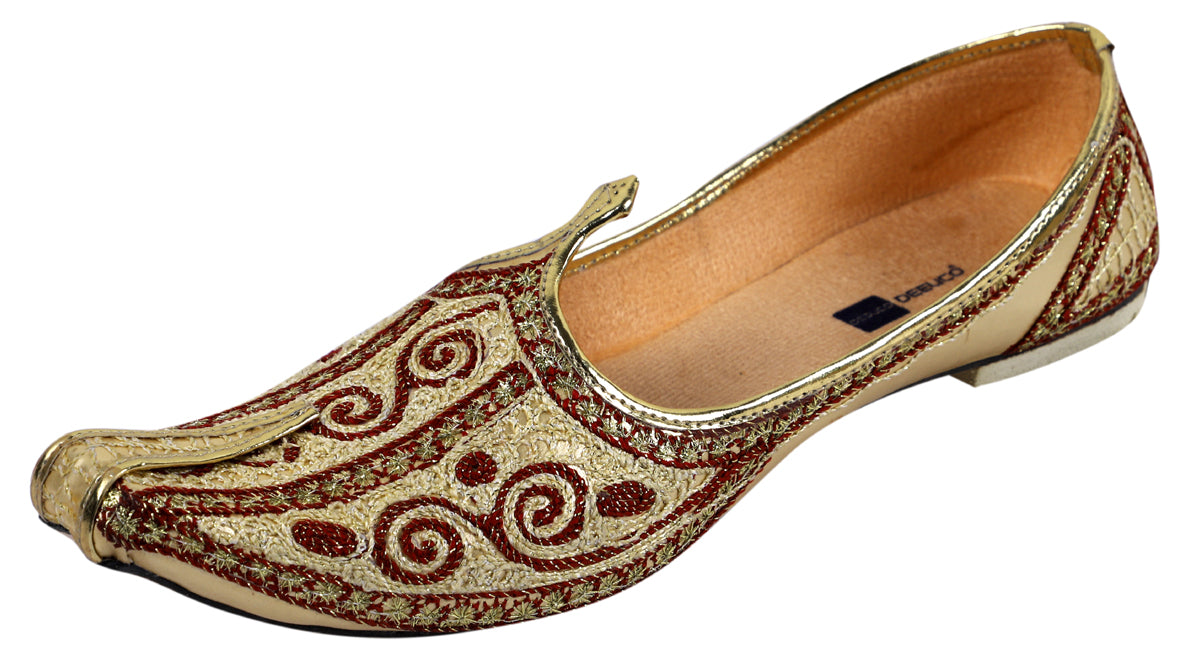 DEEUCO Men's Ethnic Golden Embroidery Wedding and Sherwani Jutti,Mojari
