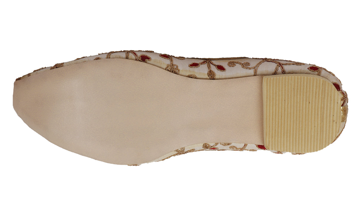 DEEUCO Men's Traditional Cream Embroidery Design Wedding and Sherwani Jutti,Mojari