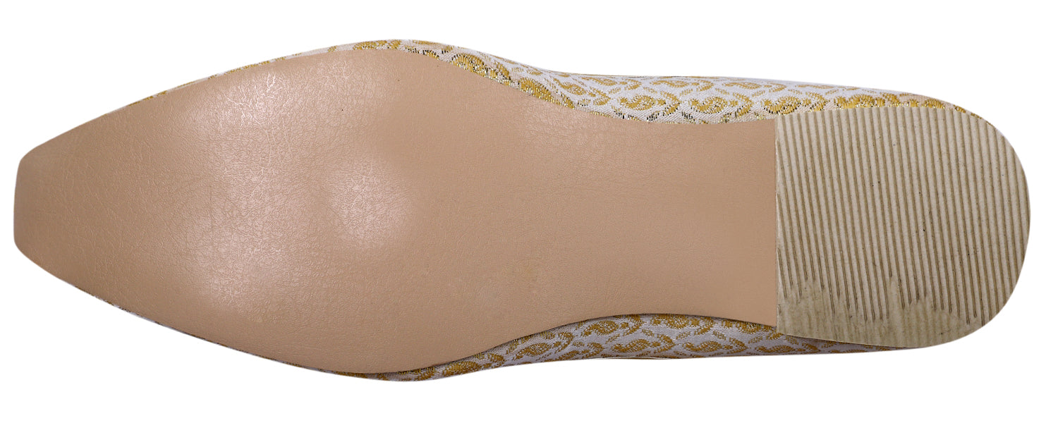 DEEUCO Men's Traditional Golden and Cream Wedding and Sherwani Jutti,Mojari