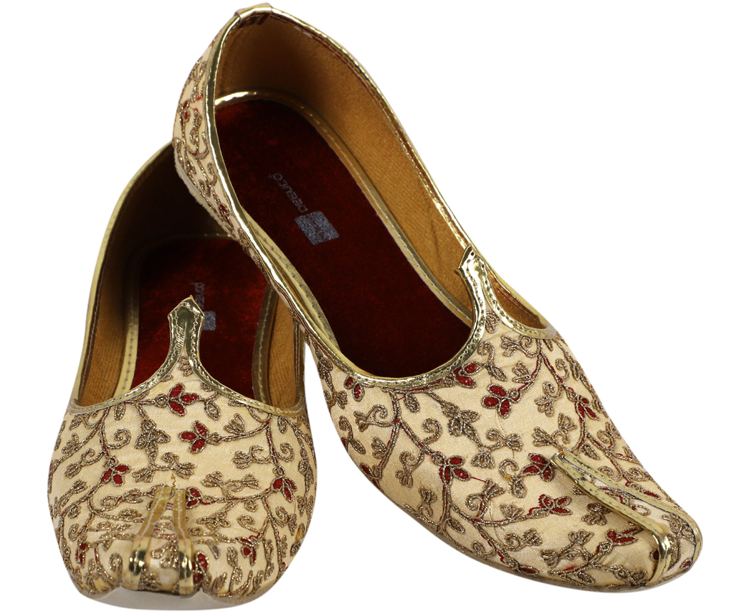 DEEUCO Men's Golden and Maroon Embroidery Design Wedding and Sherwani Jutti,Mojari