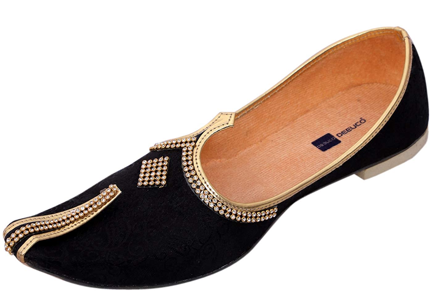 DEEUCO Men's Traditional Premium Black Velvet Wedding and Sherwani Jutti (Mojari)