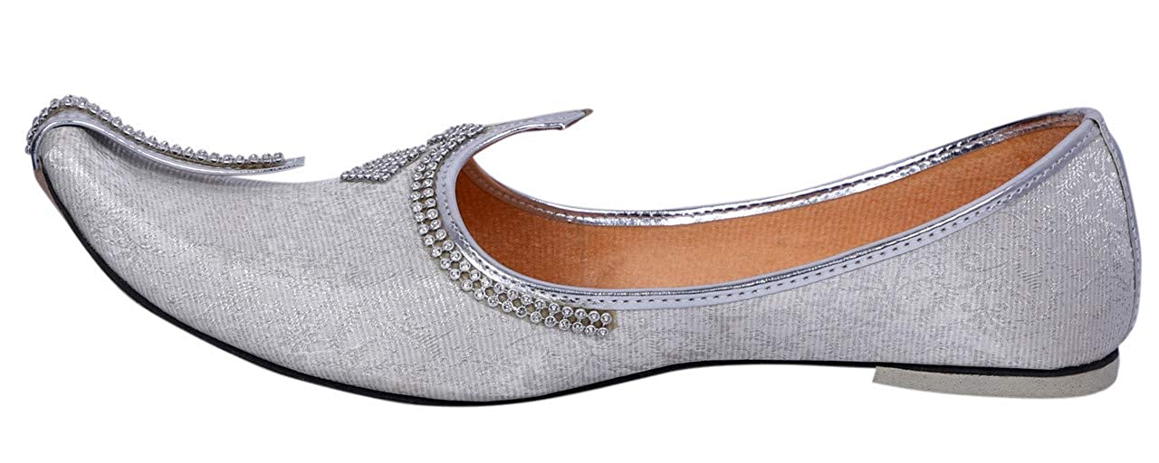 DEEUCO Men's Traditional Wedding and Sherwani Jutti/Mojari with Work (Silver)