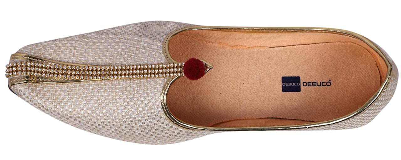 DEEUCO Men's Traditional Wedding and Sherwani Jutti/Mojari with Work(Cream)