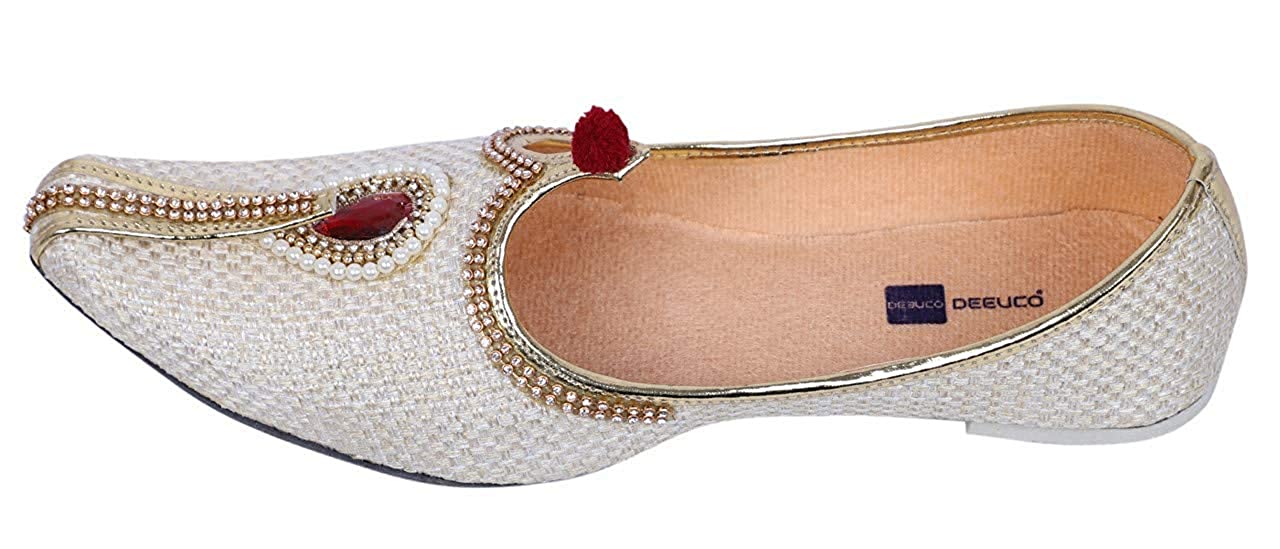 DEEUCO Men's Traditional cream jute Wedding and Sherwani Jutti,Mojari