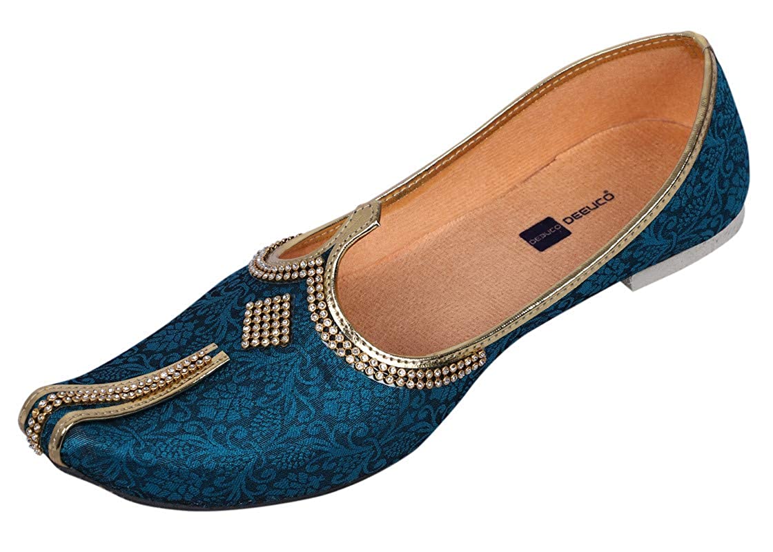 DEEUCO Men's Traditional Wedding and Sherwani Jutti/Mojari with Work(Blue)