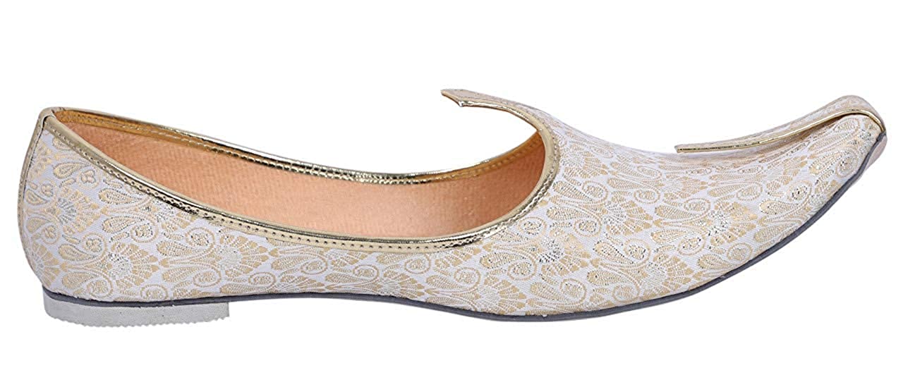 DEEUCO Men's Traditional Wedding and Sherwani Jutti,Mojari (Cream and Golden)