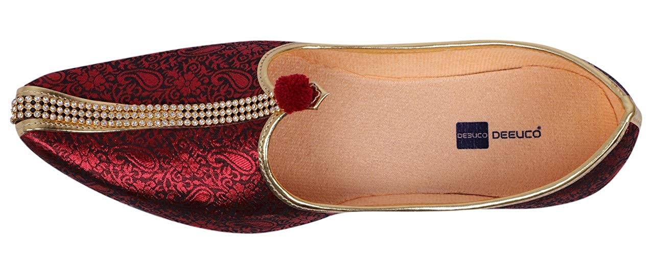 DEEUCO Men's Traditional Wedding and Sherwani Jutti/Mojari (Red)