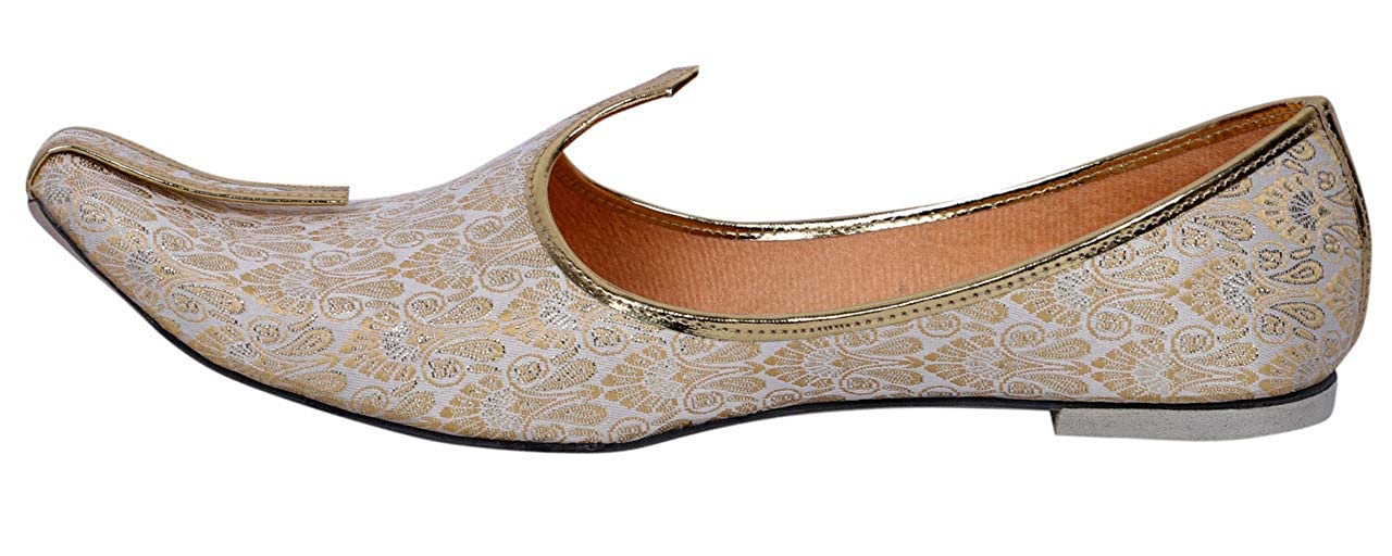 DEEUCO Men's Traditional Wedding and Sherwani Jutti/Mojari (Cream and Golden)