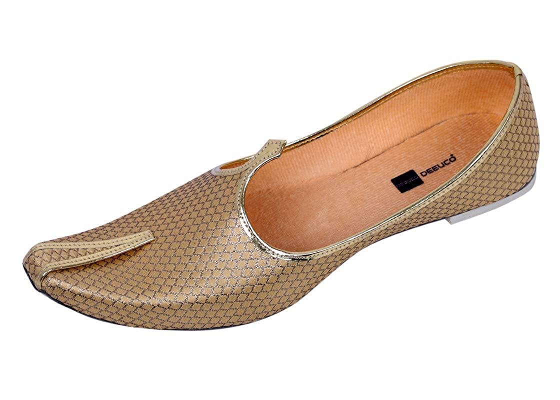 DEEUCO Men's Ethnic Juti, Mojari for Wedding and Party Occasions (Golden)