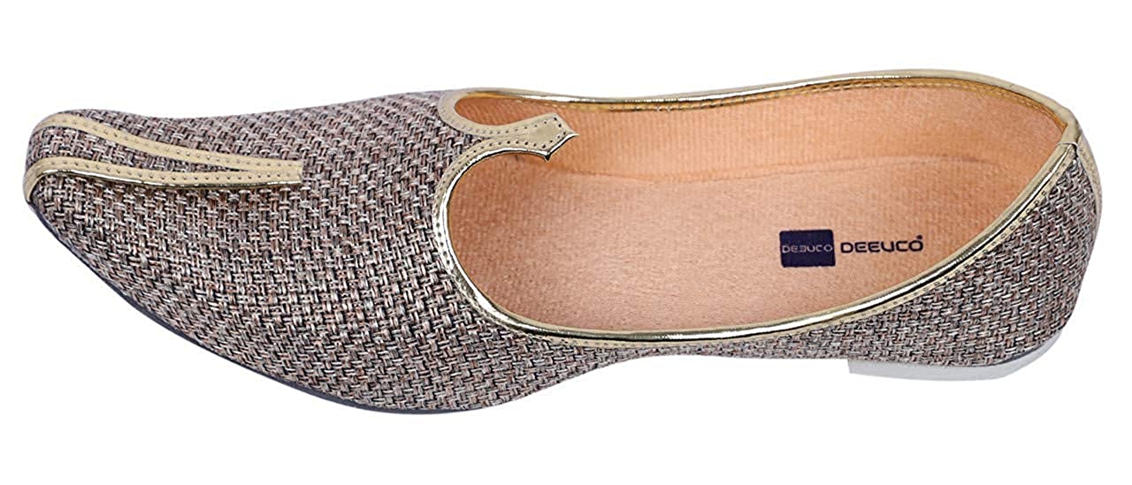 DEEUCO Men's Traditional Jute Wedding and Sherwani Jutti Mojari (Beige)