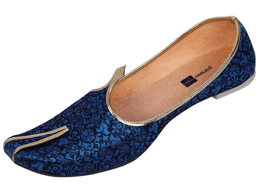 DEEUCO Men's Traditional Wedding and Sherwani Jutti/Mojari (Blue)