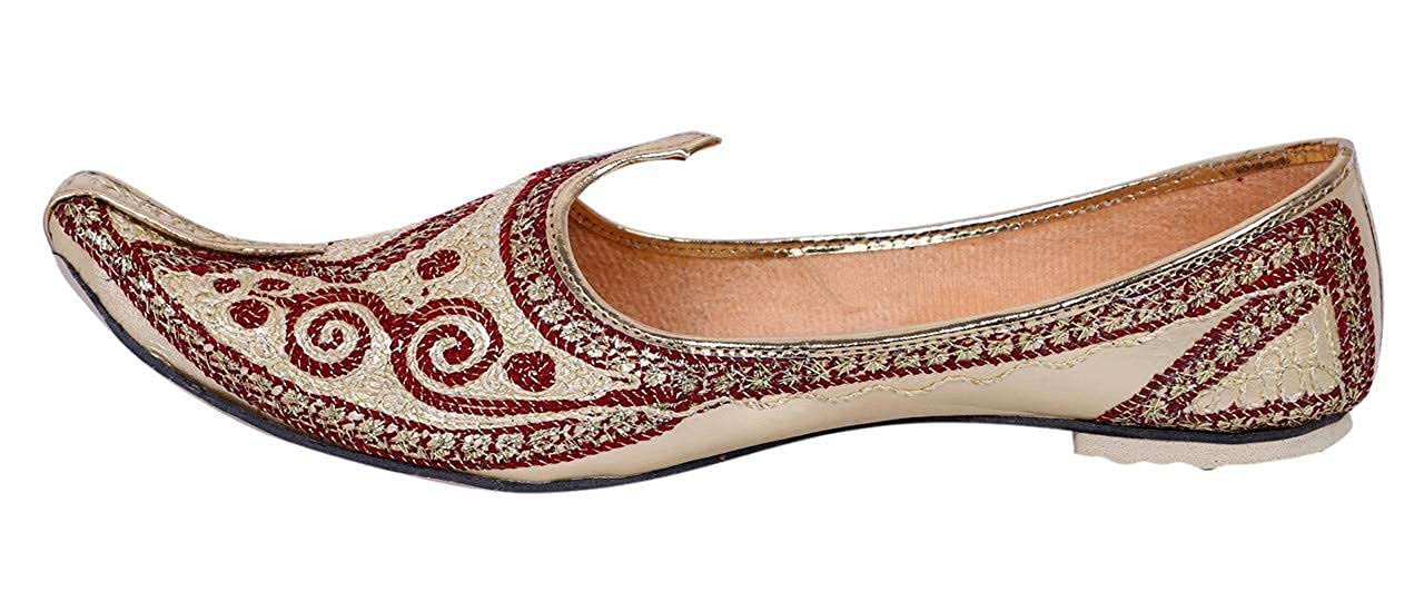 DEEUCO Men's Ethnic Juti/Mojari for Wedding and Party Occasions (Cream and Red)