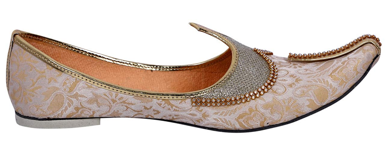 DEEUCO Men's Traditional Wedding and Sherwani Jutti/Mojari with Work (Cream and Golden)