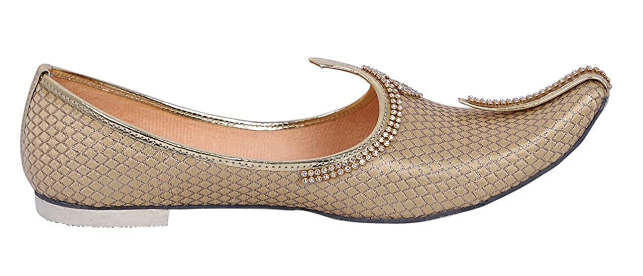 DEEUCO Men's Traditional Sherwani Mojari, Jutti for Wedding (Golden)