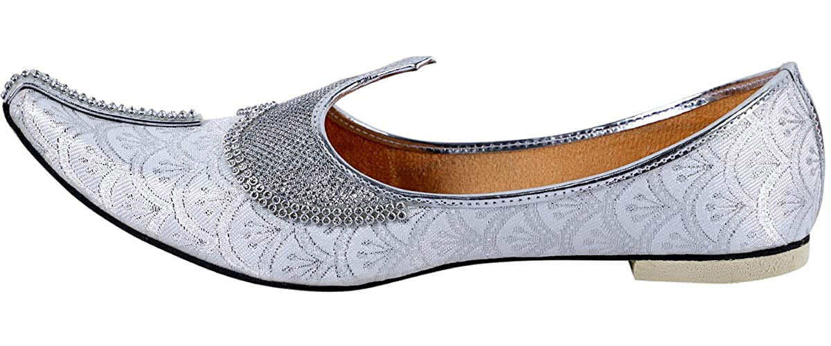 DEEUCO Men's Traditional Silver Wedding and Sherwani Jutti,Mojari