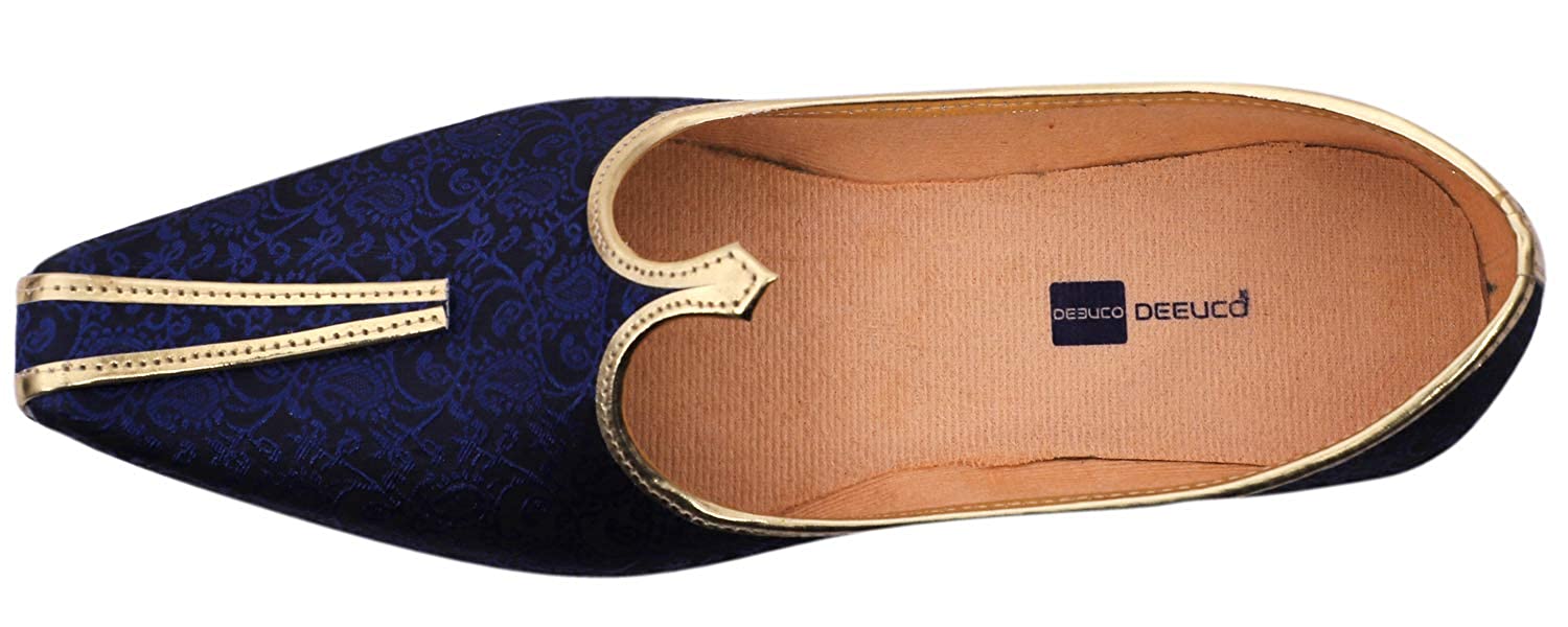 DEEUCO Men's Traditional Premium Blue Wedding and Sherwani Jutti (Mojari)