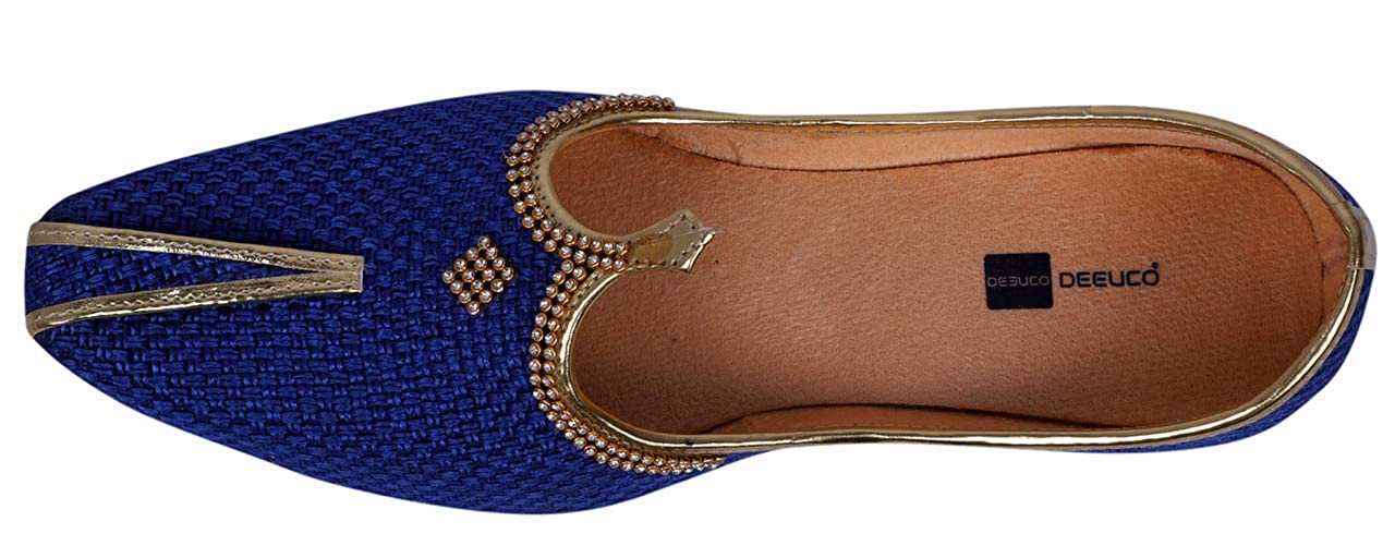 DEEUCO Men's Traditional Blue Wedding and Sherwani Jutti,Mojari