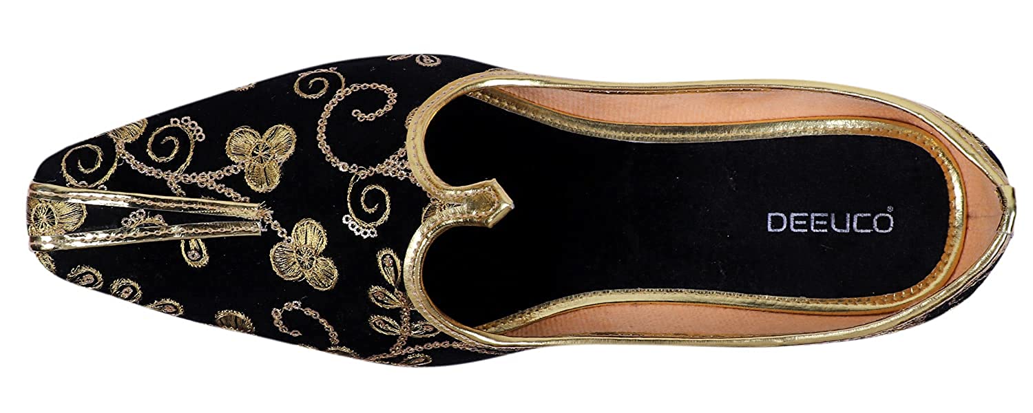 DEEUCO Men's Traditional Premium Black Embroider Wedding and Sherwani Jutti,Mojari