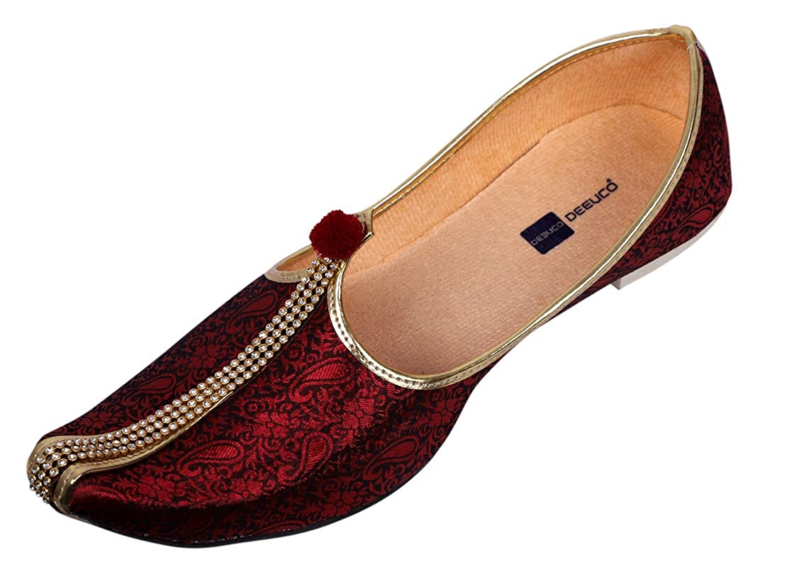 DEEUCO Men's Traditional Wedding and Sherwani Jutti/Mojari (Red)