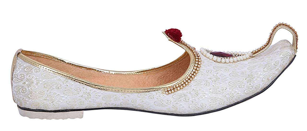 DEEUCO Men's Traditional Stone Studded Fabric Wedding and Sherwani Jutti,Mojari