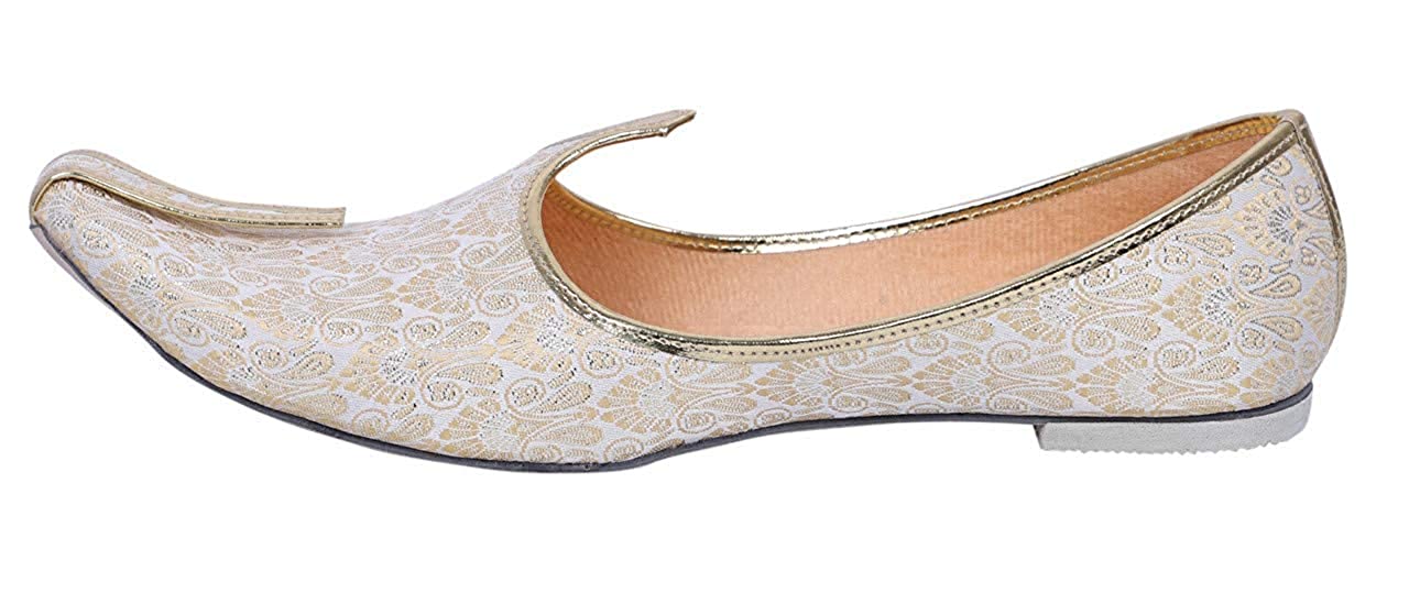 DEEUCO Men's Traditional Wedding and Sherwani Jutti,Mojari (Cream and Golden)