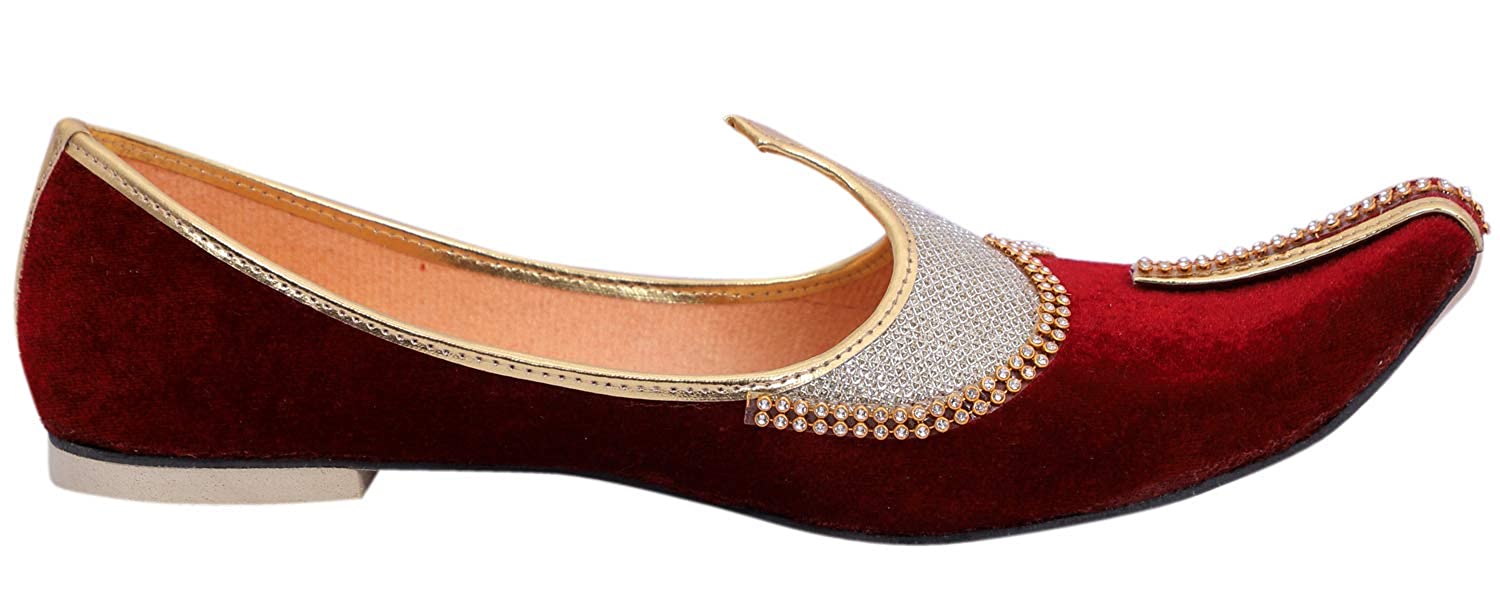 DEEUCO Men's Traditional Premium Maroon Velvet Wedding and Sherwani Jutti (Mojari)