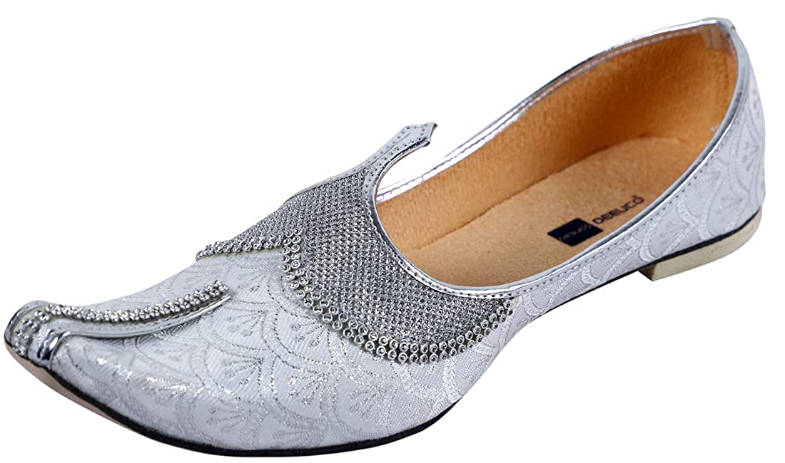 DEEUCO Men's Traditional Silver Wedding and Sherwani Jutti,Mojari