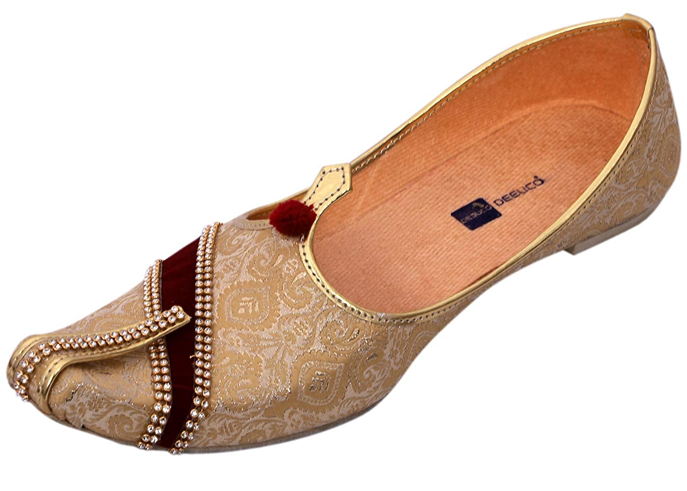 DEEUCO Men's Traditional Premium Golden Wedding and Sherwani Jutti (Mojari)