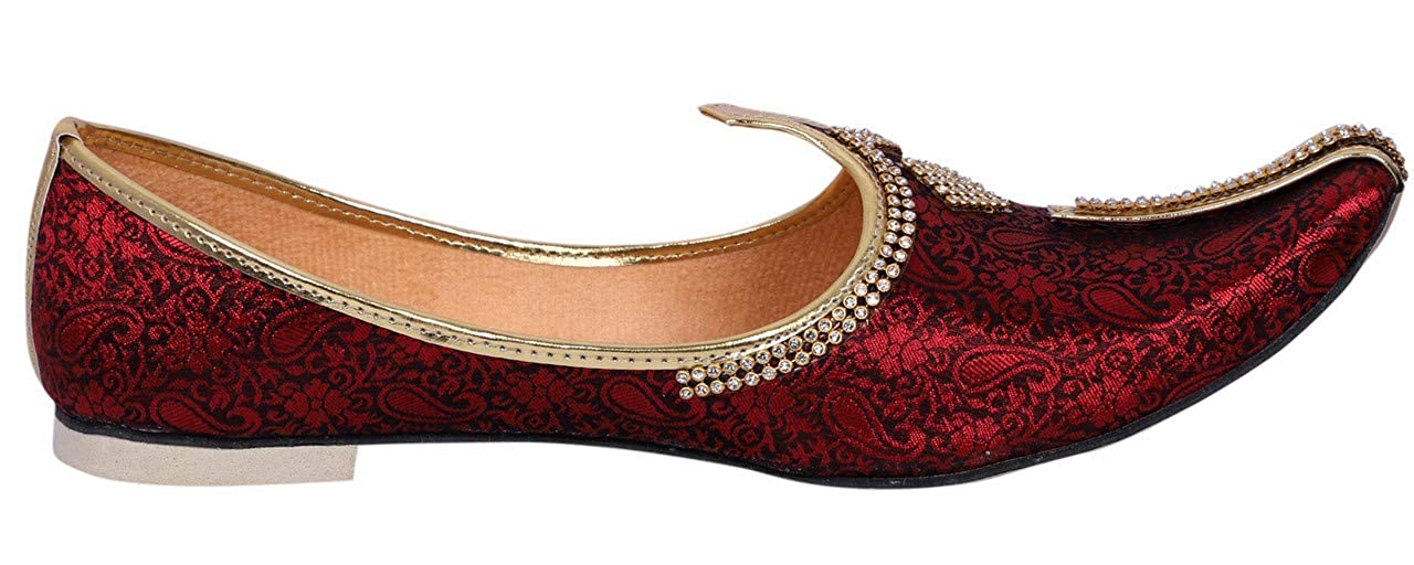 DEEUCO Men's Traditional Wedding and Sherwani Jutti/Mojari (Mahroon)