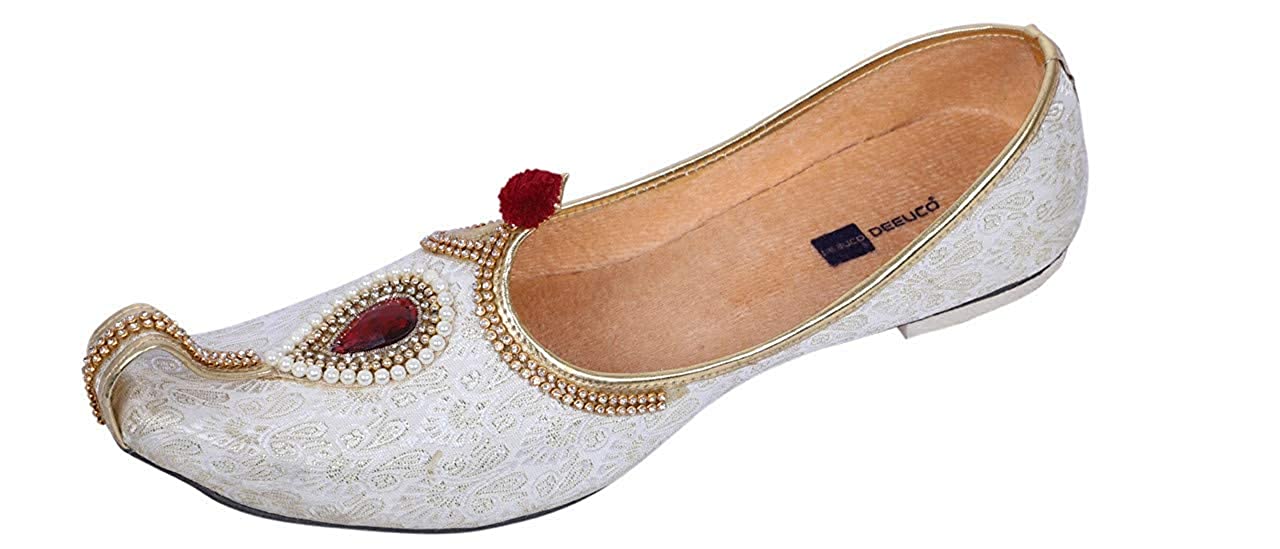DEEUCO Men's Traditional Stone Studded Fabric Wedding and Sherwani Jutti,Mojari