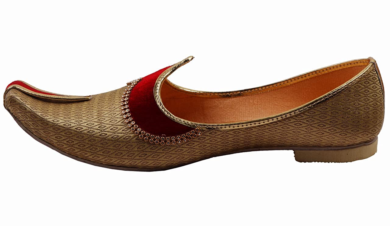 DEEUCO Men's Ethnic Golden and Maroon Wedding and Sherwani Jutti,Mojari