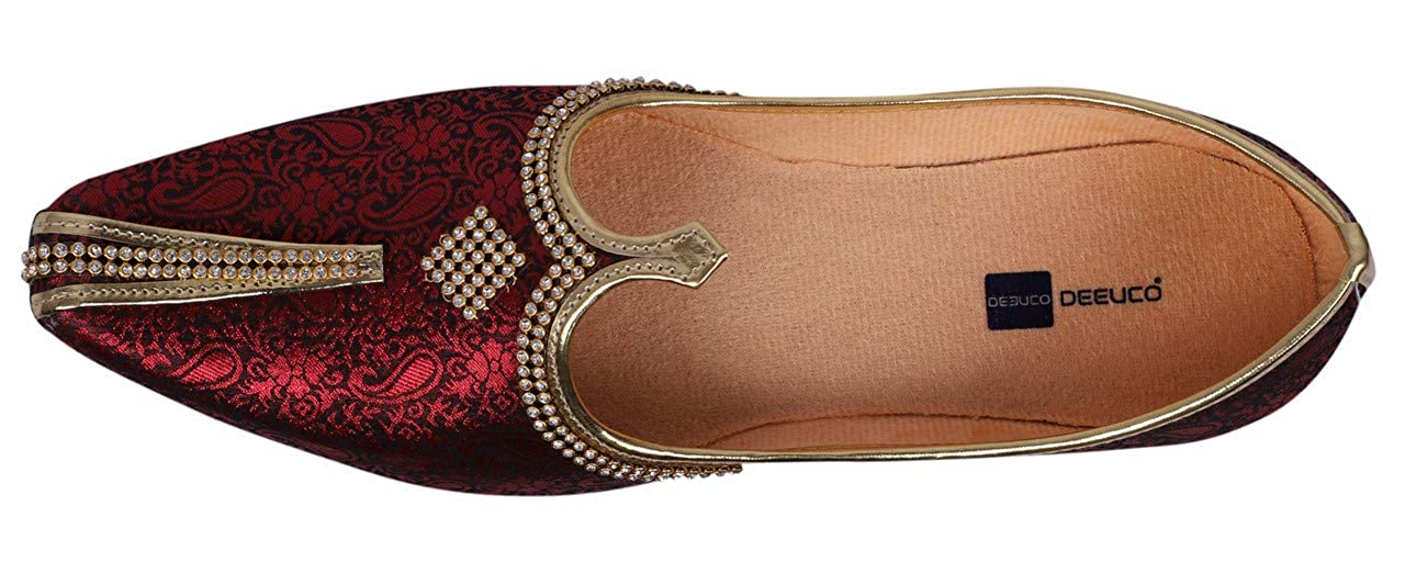 DEEUCO Men's Traditional Wedding and Sherwani Jutti/Mojari (Mahroon)
