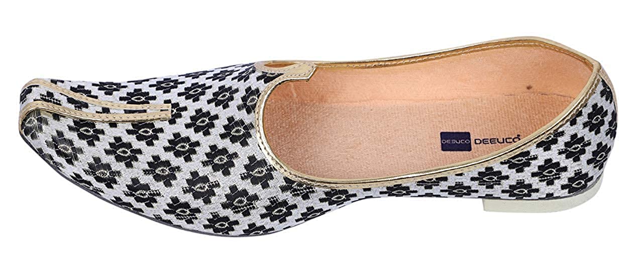 DEEUCO Men's Traditional Sherwani Mojari, Jutti for Wedding (Black and White)