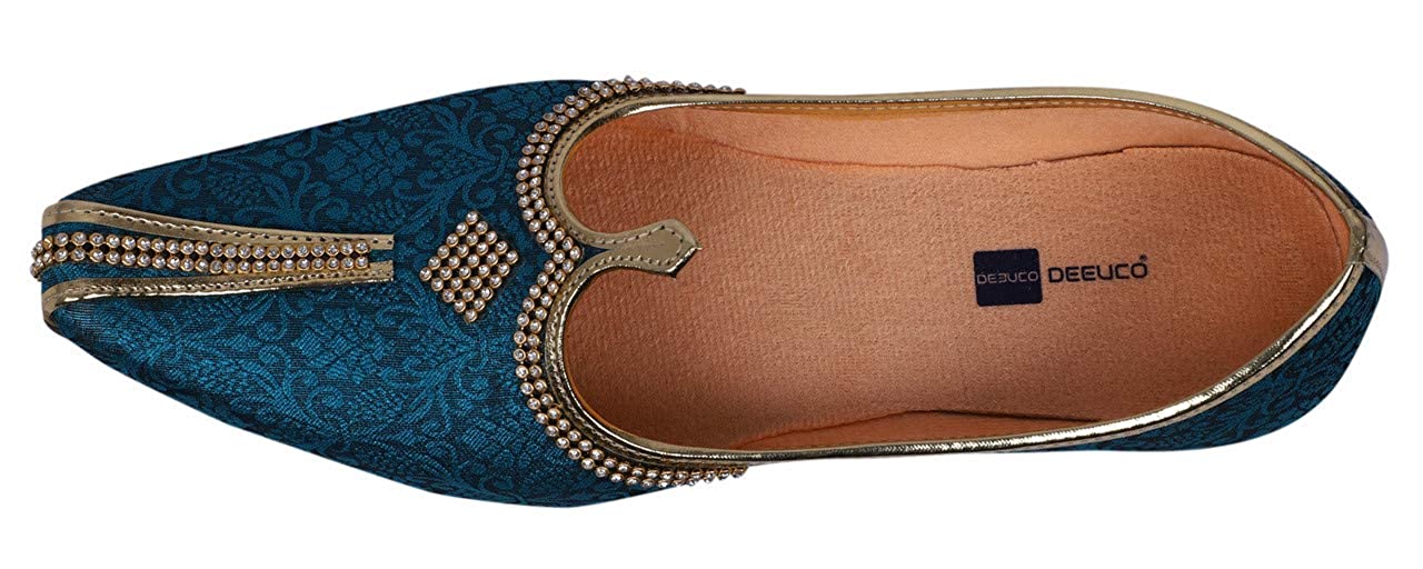 DEEUCO Men's Traditional Wedding and Sherwani Jutti/Mojari with Work(Blue)