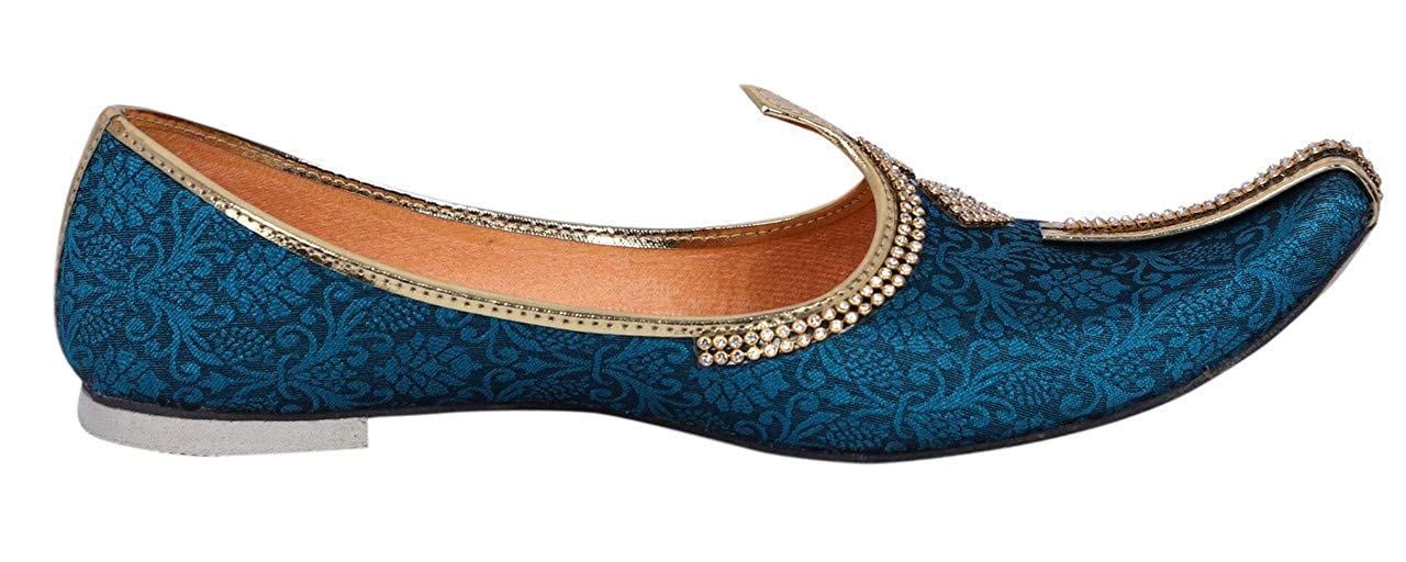 DEEUCO Men's Traditional Wedding and Sherwani Jutti/Mojari with Work(Blue)