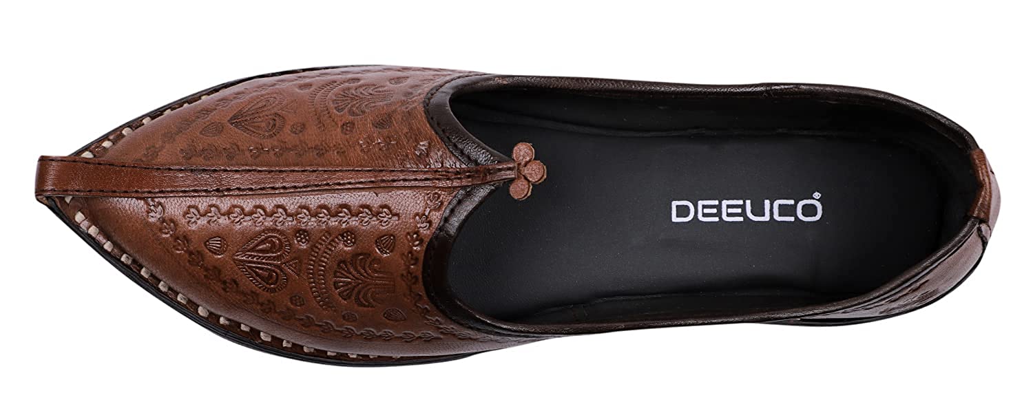 DEEUCO Men's Ethnic Brown Tan Leather Juttis