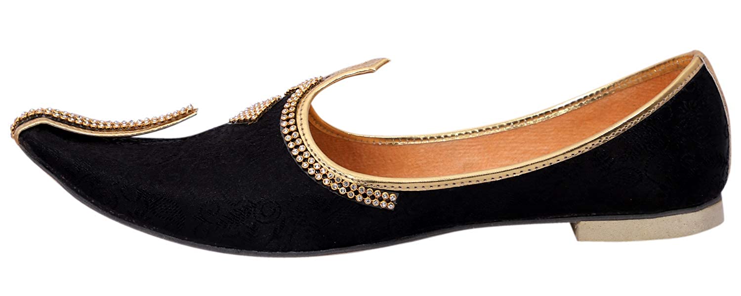 DEEUCO Men's Traditional Premium Black Velvet Wedding and Sherwani Jutti (Mojari)