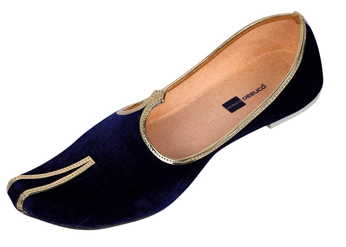 DEEUCO Men's Traditional Velvet Wedding and Sherwani Jutti/Mojari ,Dark Blue