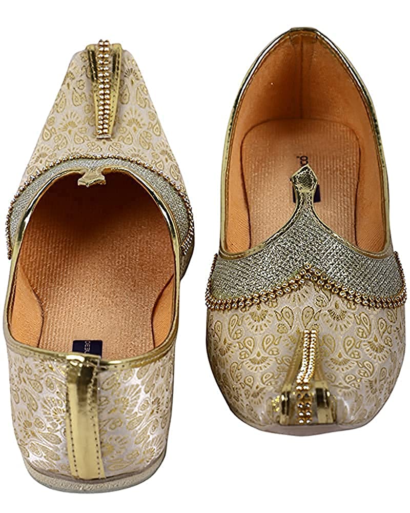 DEEUCO Men's Traditional Gold Wedding and Sherwani Jutti,Mojari