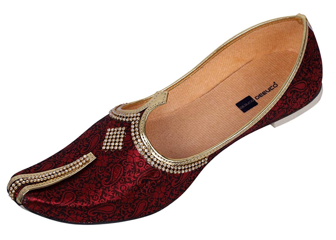 DEEUCO Men's Traditional Wedding and Sherwani Jutti/Mojari (Mahroon)