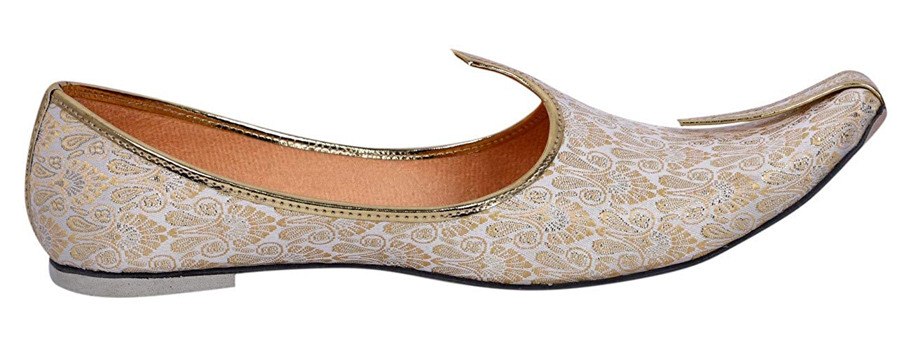 DEEUCO Men's Traditional Wedding and Sherwani Jutti/Mojari (Cream and Golden)