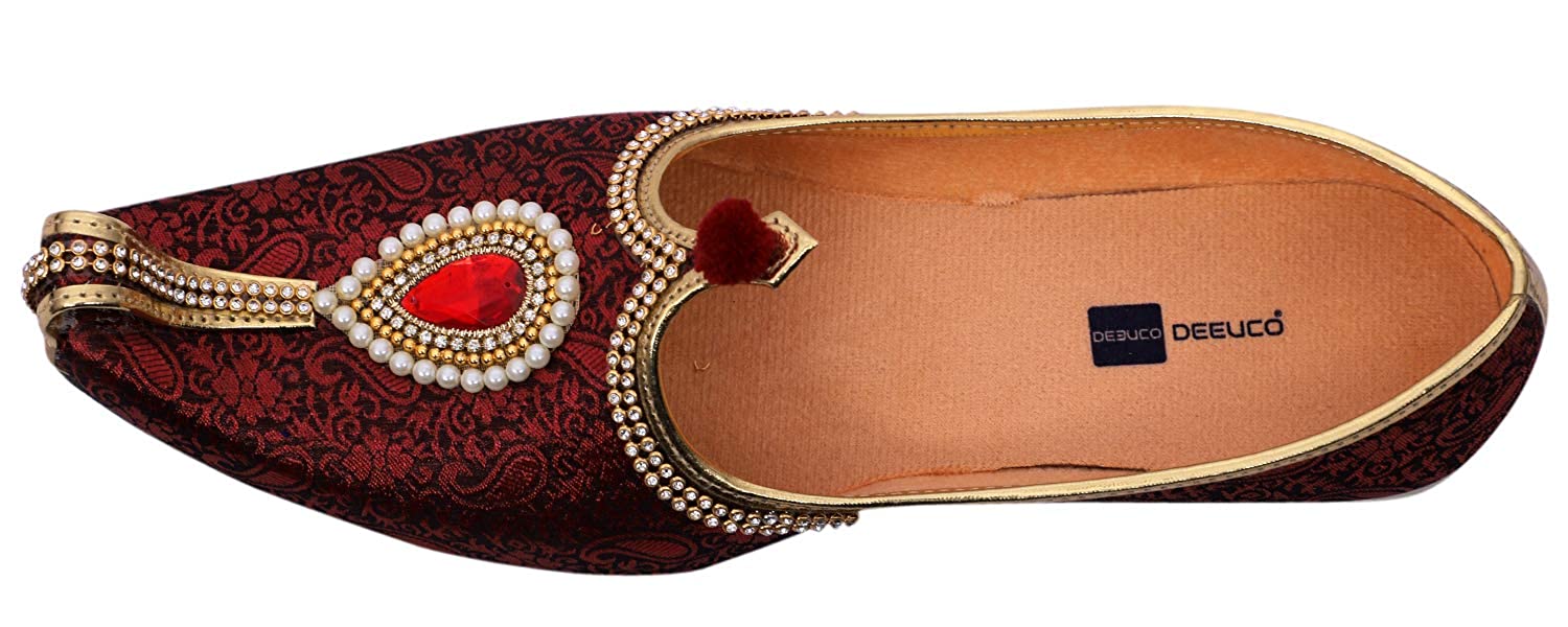 DEEUCO Men's Traditional Premium Maroon Wedding and Sherwani Jutti (Mojari)