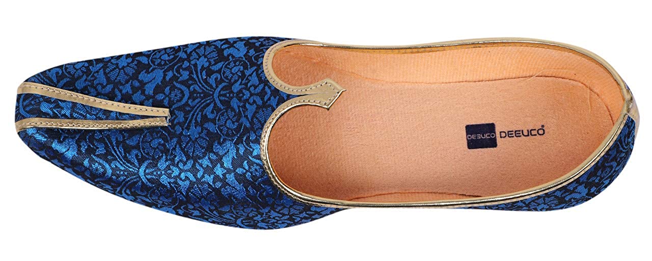 DEEUCO Men's Traditional Wedding and Sherwani Jutti/Mojari (Blue)