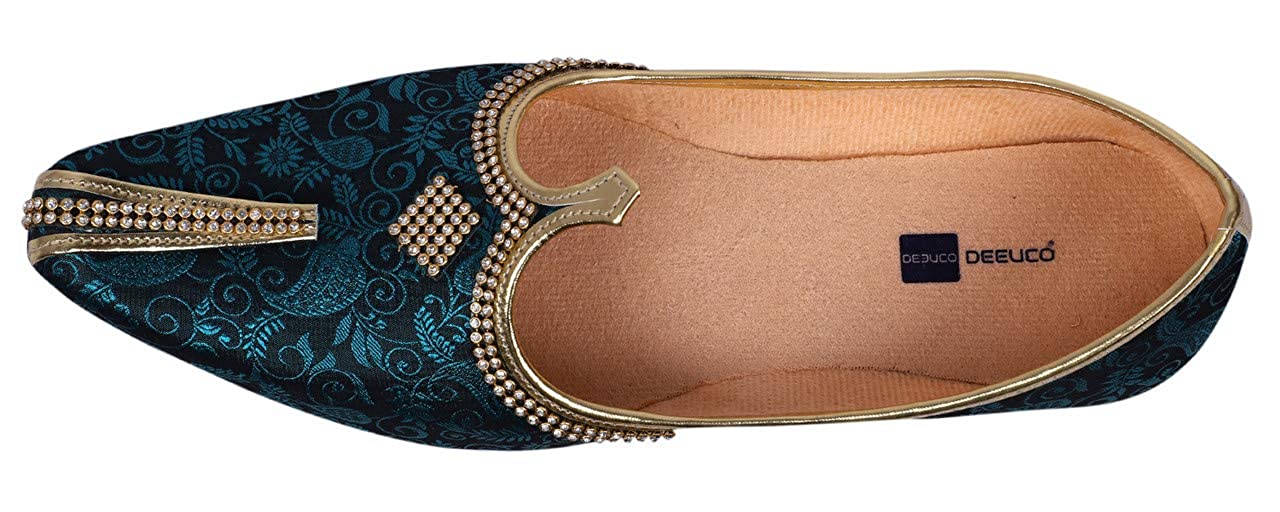 DEEUCO Men's Wedding and Sherwani Jutti/Mojari (Blue and Black)