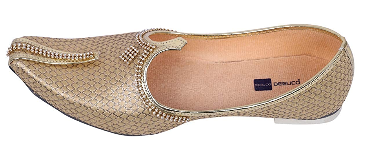 DEEUCO Men's Traditional Sherwani Mojari, Jutti for Wedding (Golden)