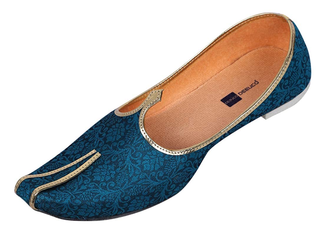DEEUCO Men's Traditional Wedding and Sherwani Jutti/Mojari (Blue)