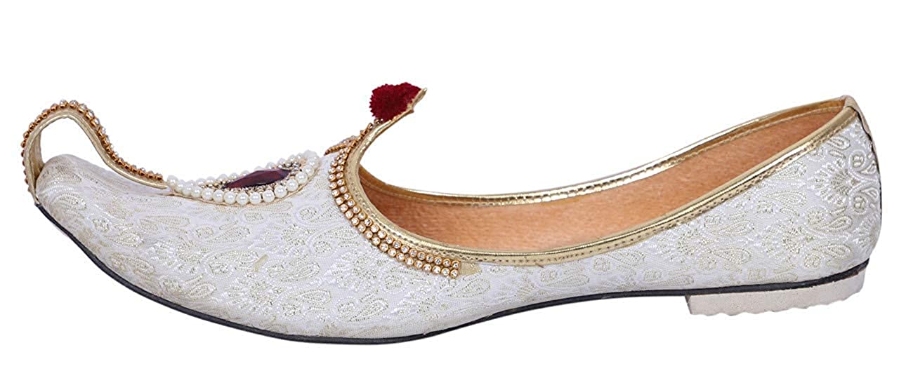 DEEUCO Men's Traditional Stone Studded Fabric Wedding and Sherwani Jutti,Mojari