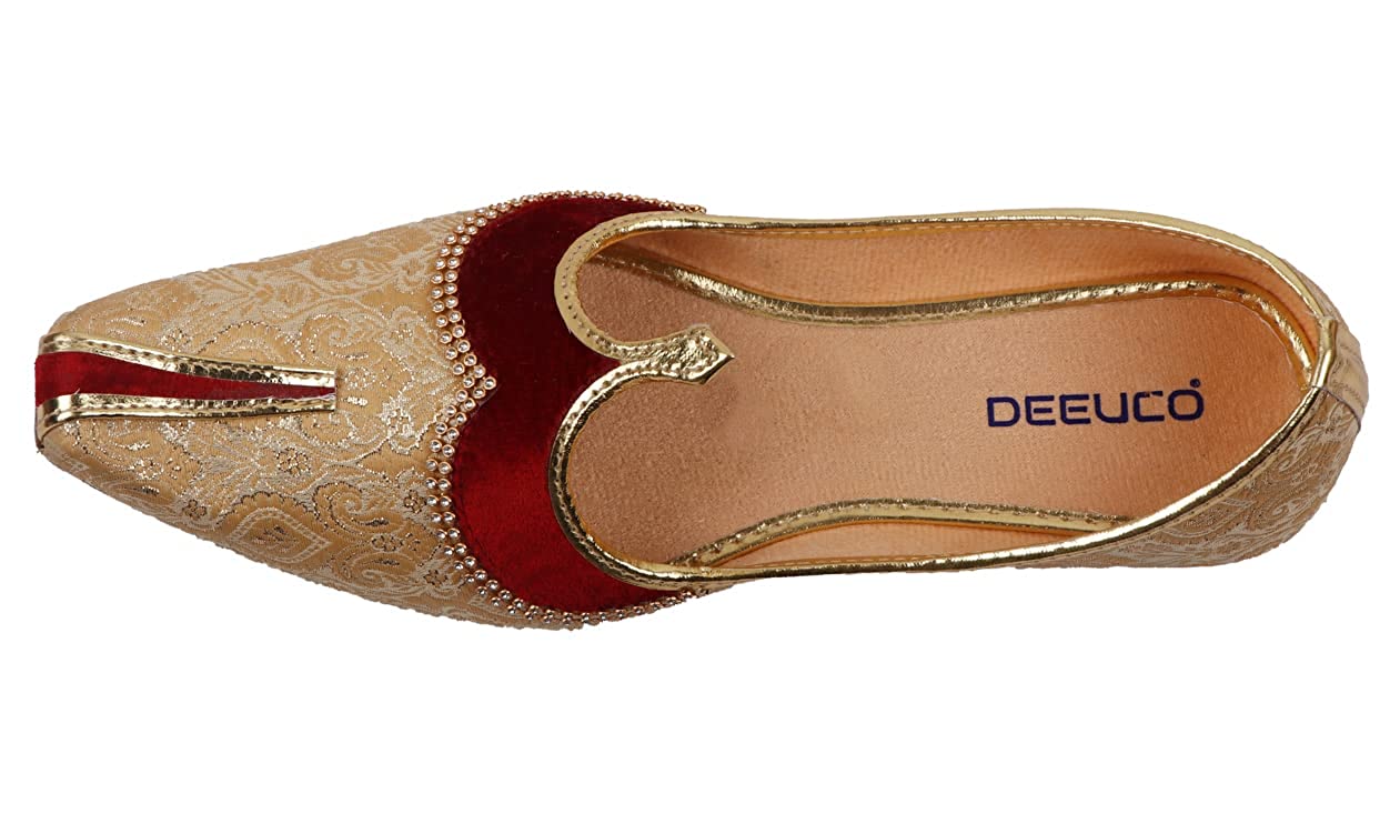 DEEUCO Men's Traditional Golden and Maroon Wedding and Sherwani Jutti,Mojari
