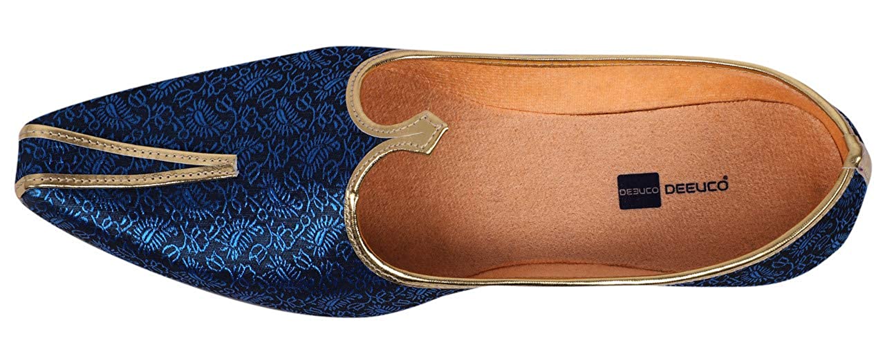 DEEUCO Men's Traditional Wedding and Sherwani Jutti/Mojari (Navy Blue)