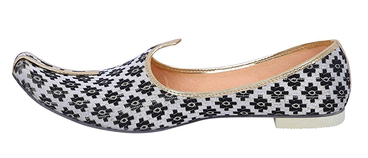 DEEUCO Men's Traditional Sherwani Mojari, Jutti for Wedding (Black and White)